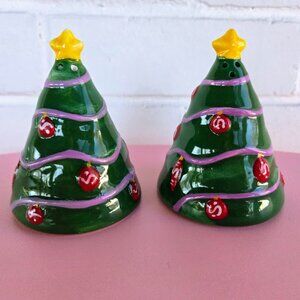 Pfaltzgraff Christmas Tree Salt & Pepper Set - Hand Painted Set Vintage 2013
